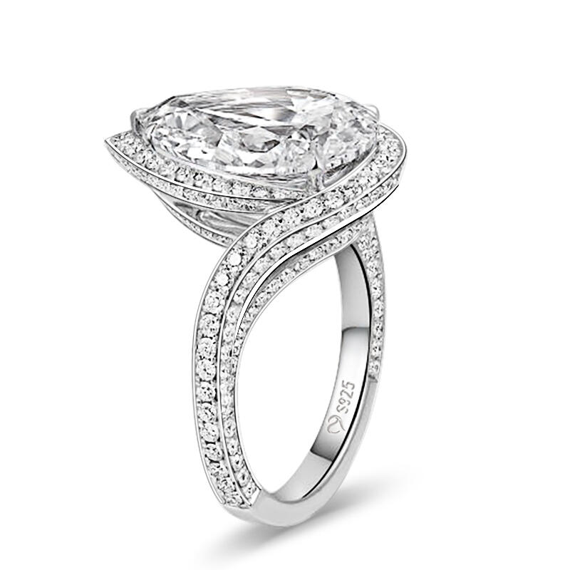 Jeulia Anillo de Boda Civil de Plata de Ley con Halo de Corte Pera para Mujer