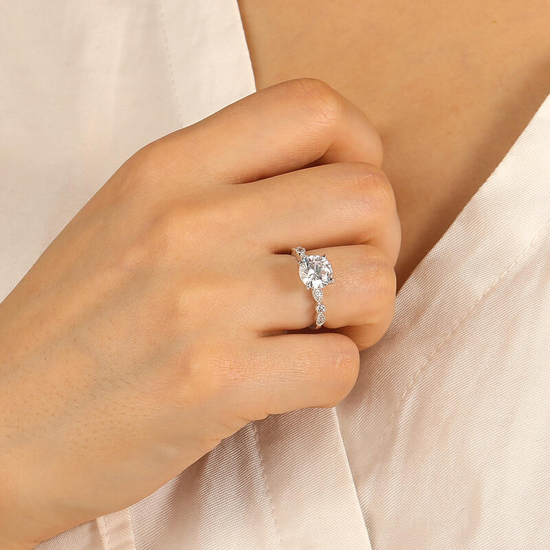 "Sweetness Of Mine" Round Cut Side Stone Engagement Ring
