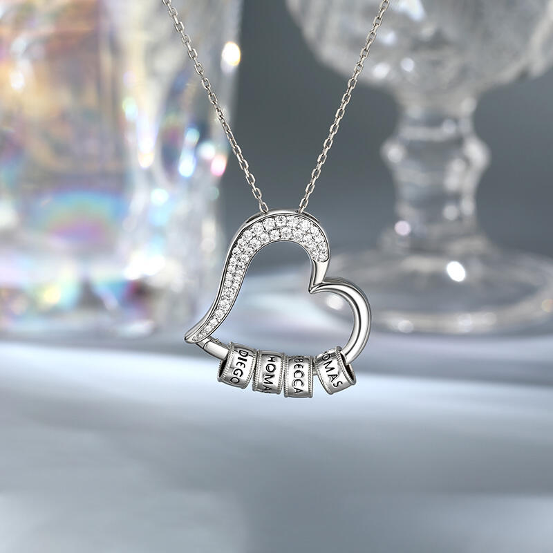 Jeulia Family Name Custom Heart Necklace Hollow out Silver
