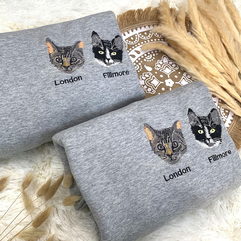 Personalized Sweatshirt Embroidered Custom Pet Head Color Photos Design Attractive Gift for Pet Lovers