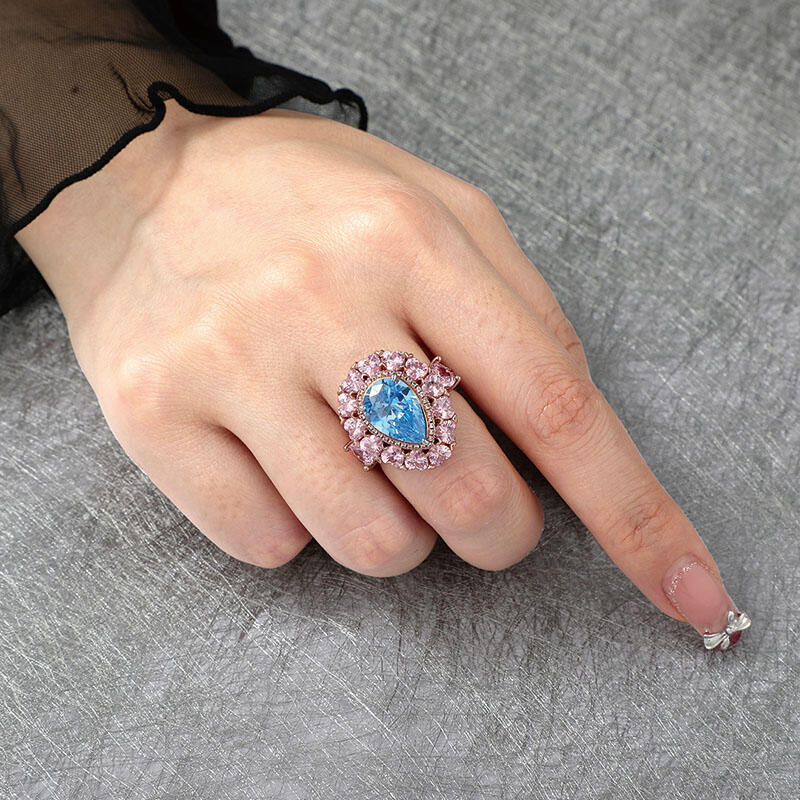 Jeulia "A Symphony of Colors" Pear Cut Halo Sterling Silver Ring