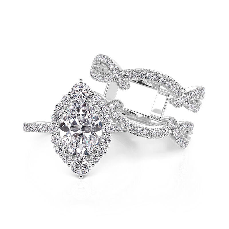 Jeulia Vintage Halo Interchangeable Bridal Ring Set with Twist Band Sterling Silver