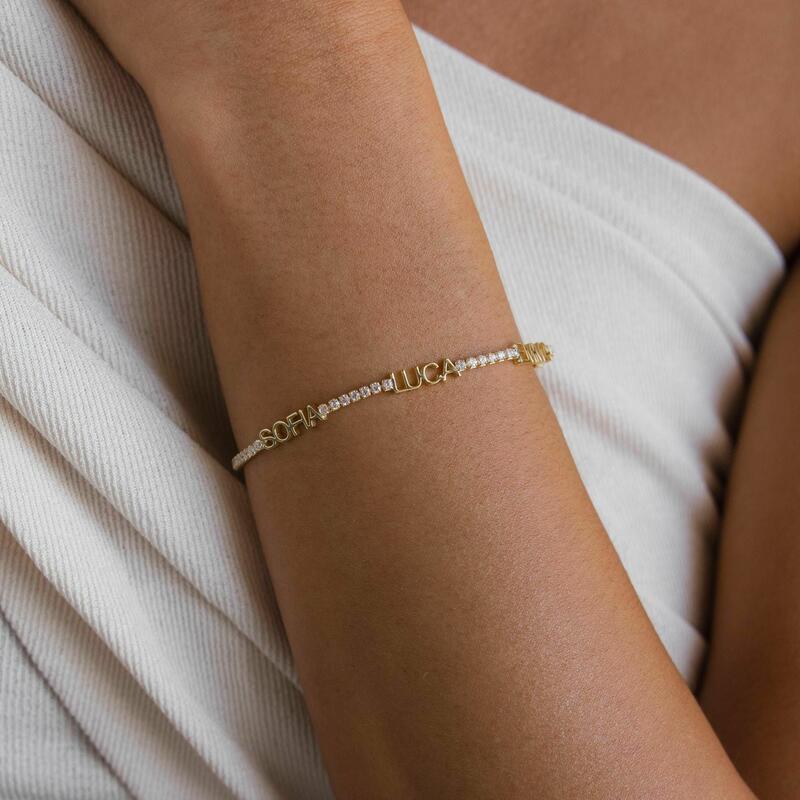 Bracelet personnalisé avec prénom et diamant cadeau pour maman