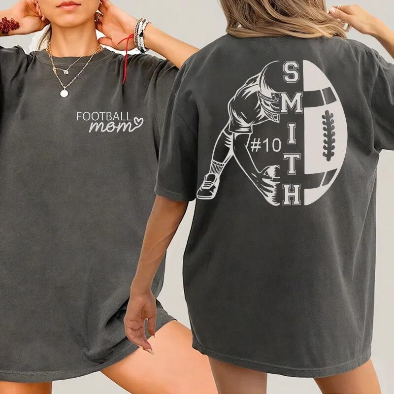 Personalized Washed T-shirt Custom Name Player Game Day Design Perfect Gift for Football Mom