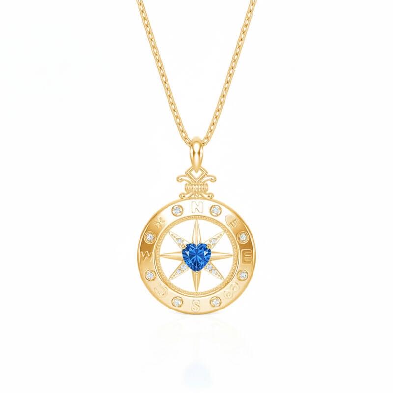 Jeulia Custom Engraved Compass Necklace with Heart Birthstone