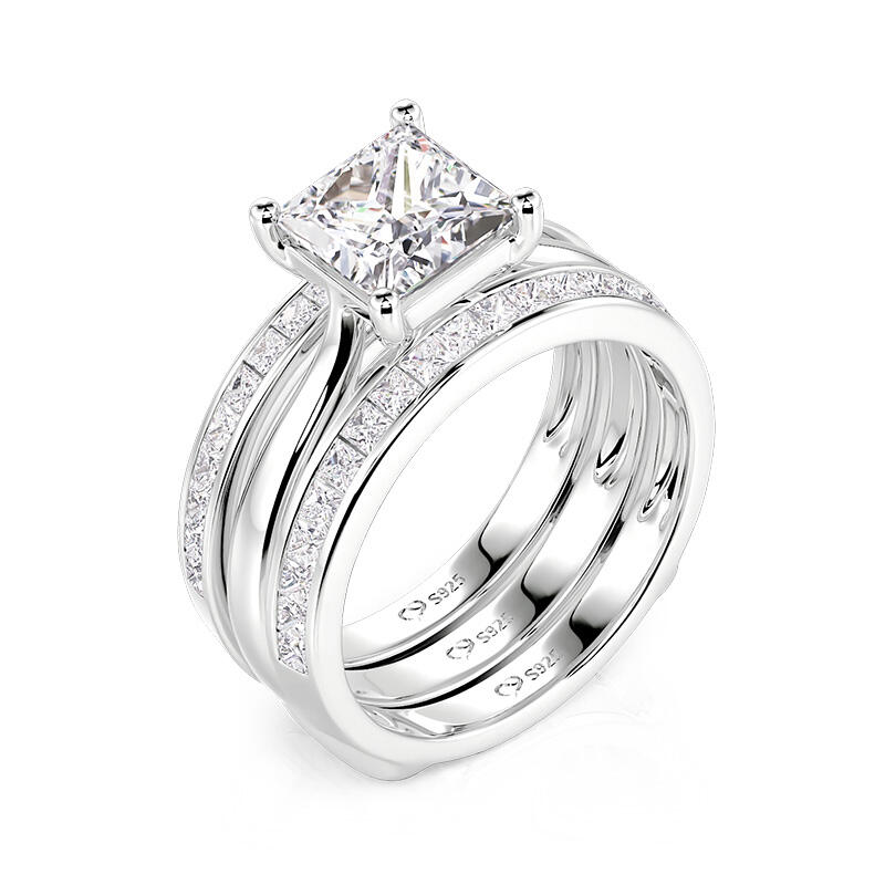 Jeulia Princess Cut Enhancer Sterling Silver Ring Set