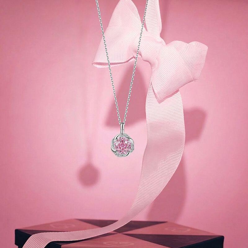 Jeulia Rose Cut Pink Necklace Sterling Silver