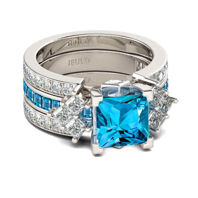 Jeulia Conjunto De Anillos únicos De Talla Princesa En Plata De Ley