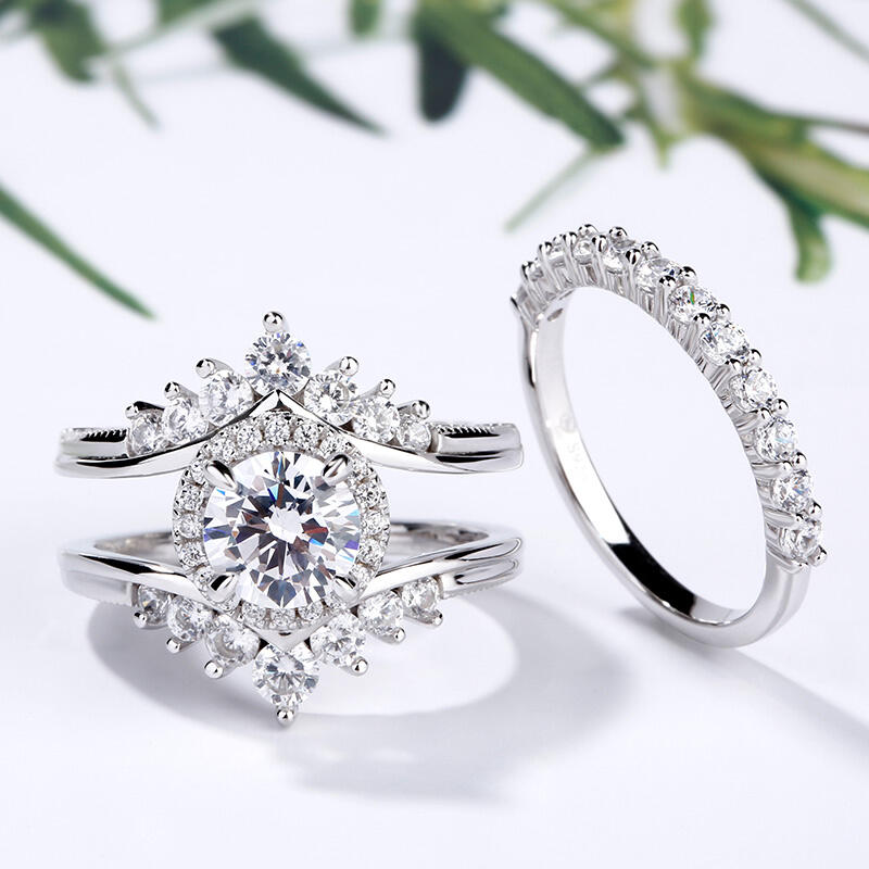 Jeulia Interchangeable Halo Round Cut Sterling Silver Ring Set