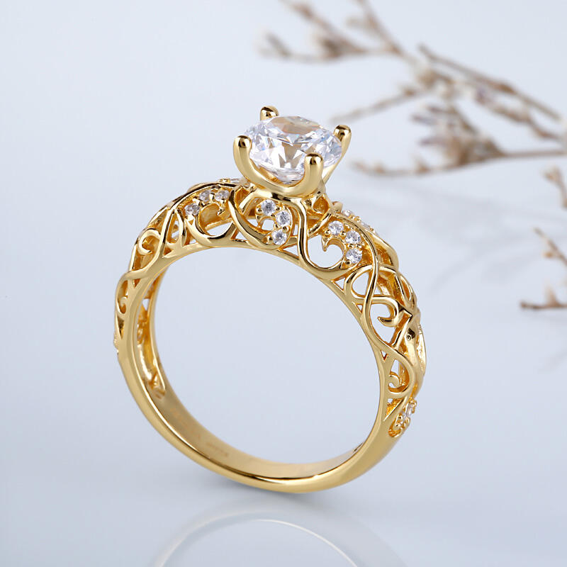 Jeulia Anillo de Compromiso con Tono Dorado de Parra de Talla Redonda de Plata