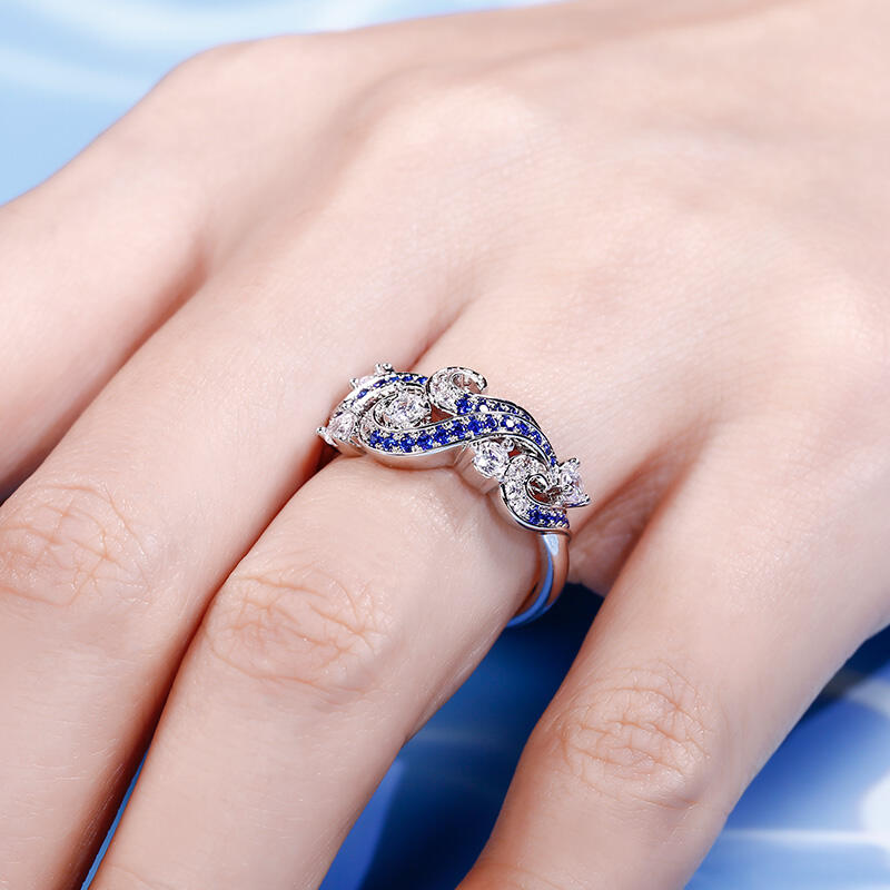 Jeulia "Life Reminder" Ocean Waves Design Sterling Silver Ring