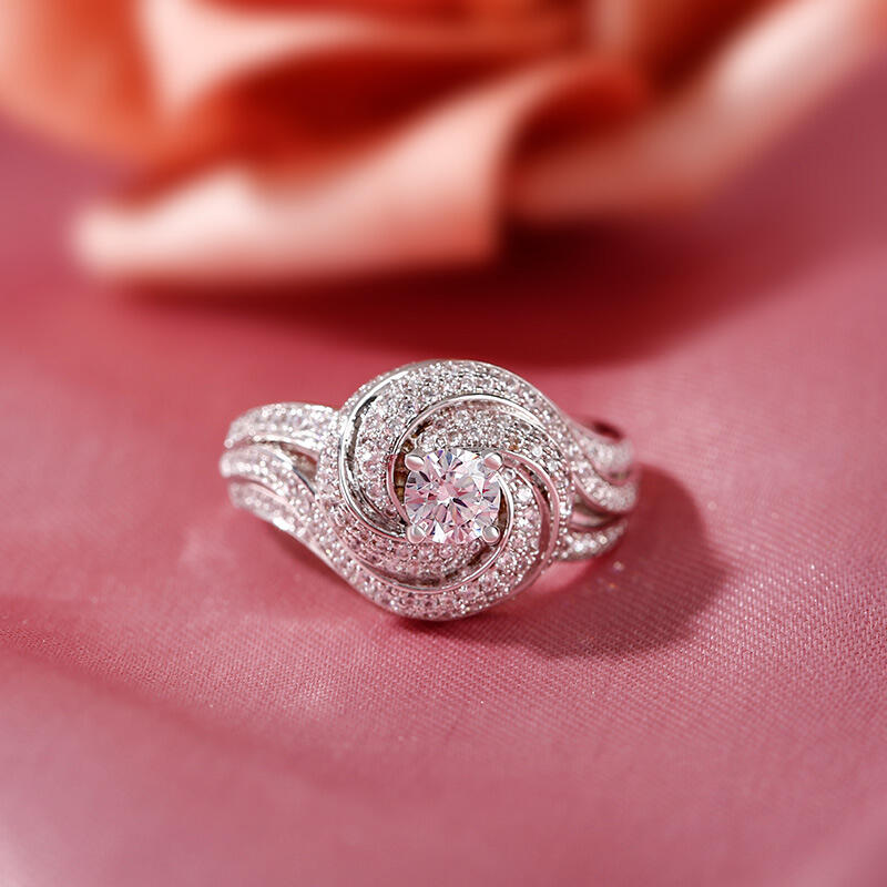 Jeulia Spiral Design Round Cut Sterling Silver Ring