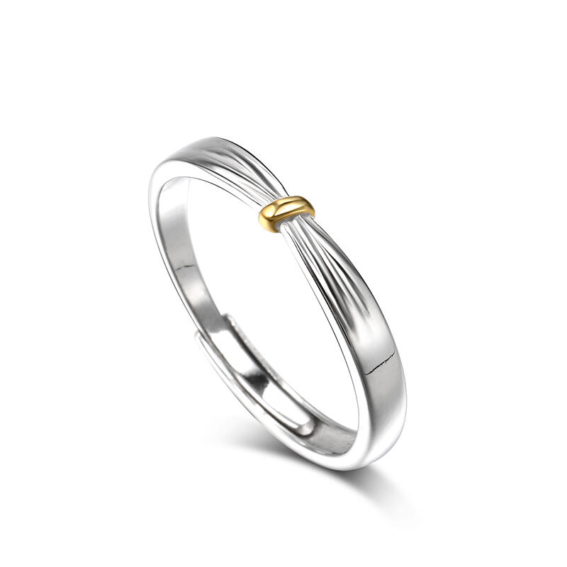 Jeulia "Lover Knot" Two Tone Adjustable Sterling Silver Women's Band