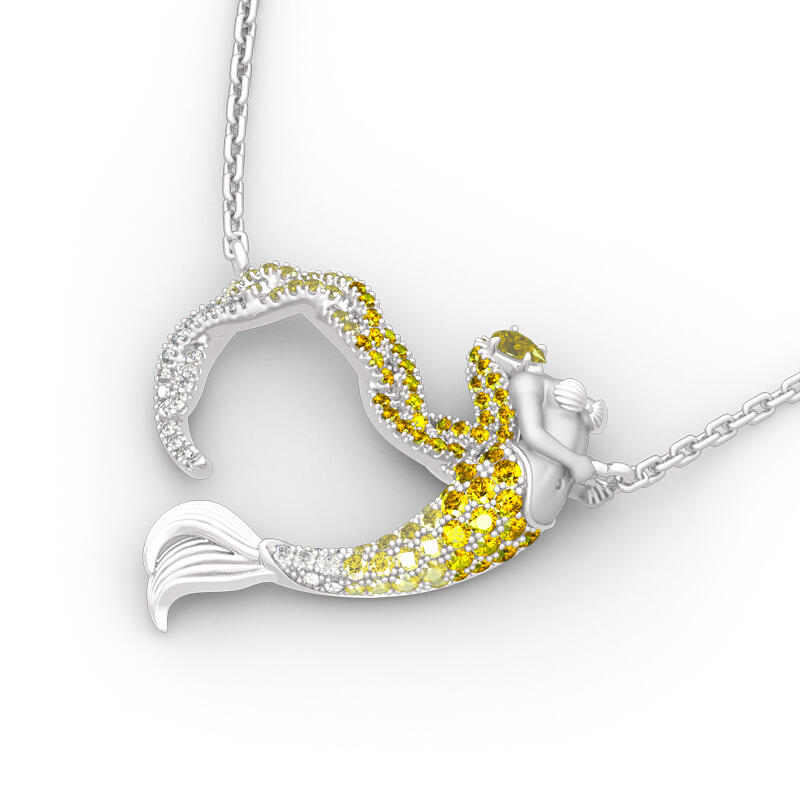 Jeulia "Ocean's Light" Sterling Silver Mermaid Gift Necklace for Valentine's Day