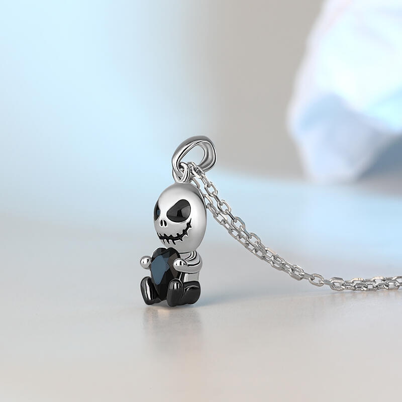Jeulia Hug Me "Love Confession" Skull Heart Cut Sterling Silver Necklace