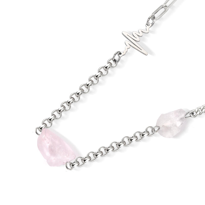 Jeulia "Embrace of Love" Heartbeat Design Irregular Natural Rose Quartz Necklace