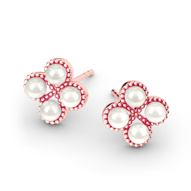 Jeulia Clover Cultured Pearl Sterling Silver Stud Earrings
