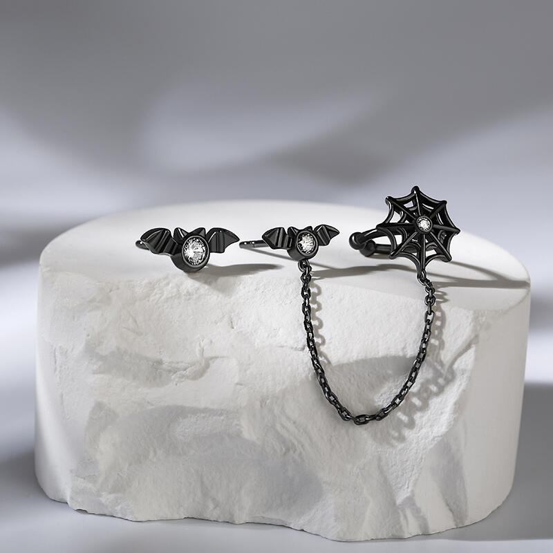 Jeulia "Black Tale" Bat & Spider Web Mismatched Sterling Silver Earrings