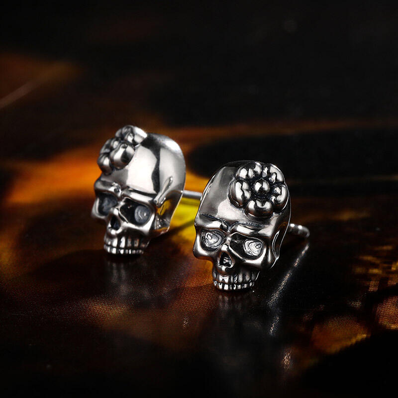 Jeulia "Cherry Blossoms" Skull Sterling Silver Earrings