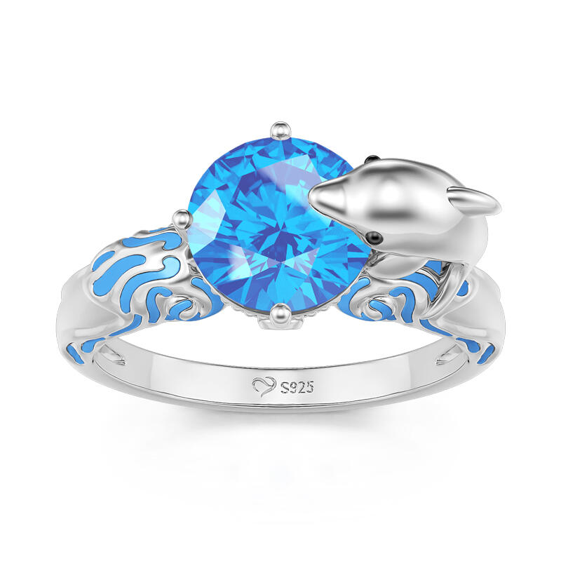 Jeulia Hug Me "Joyful Dolphin" Round Cut Sterling Silver Ring
