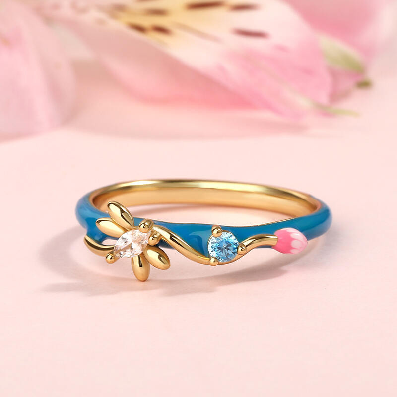 Jeulia Anillo de plata de ley con libélula azul esmalte para mujer