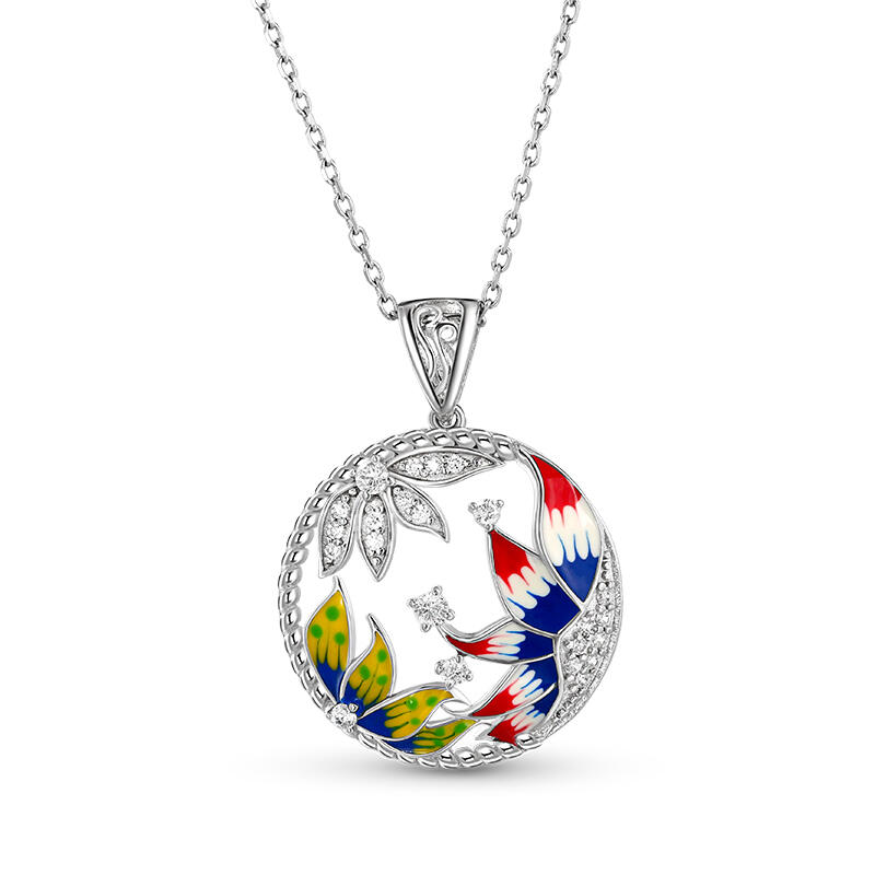 Jeulia "Peaceful" Flower Enamel Sterling Silver Jewelry Set