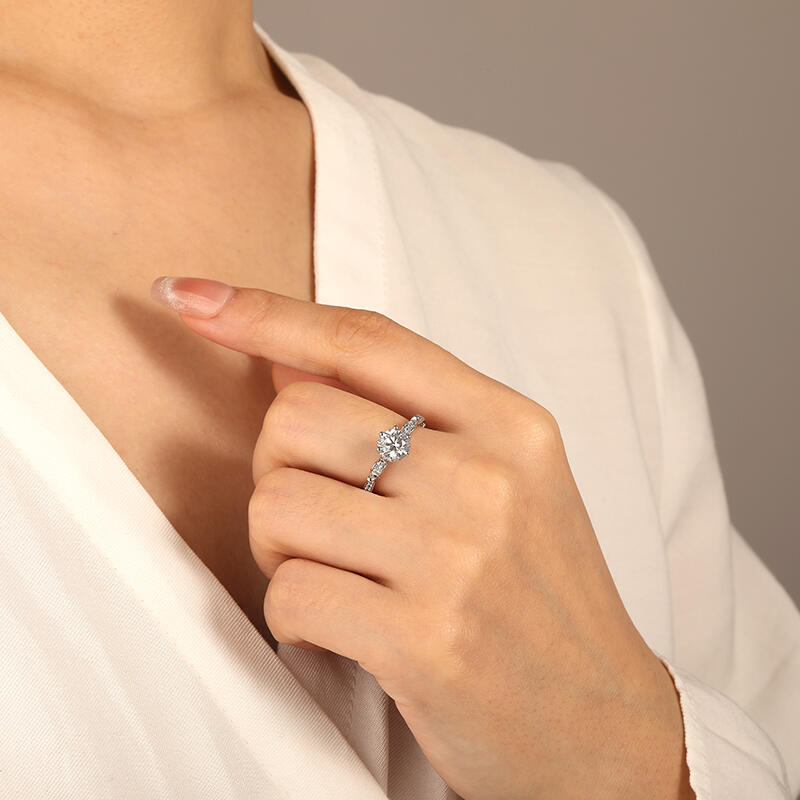"Night Elopement" Round Cut Side Stone Engagement Ring