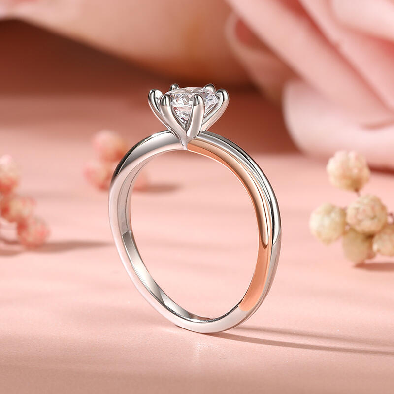 Jeulia Two Tone Round Cut Sterling Silver Engagement Ring