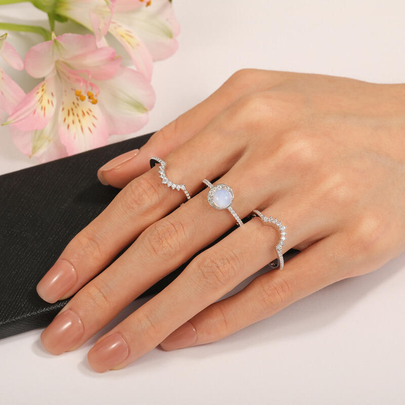 Jeulia Luna Astra Sun and Moon Eternity Ring Set 3PCS