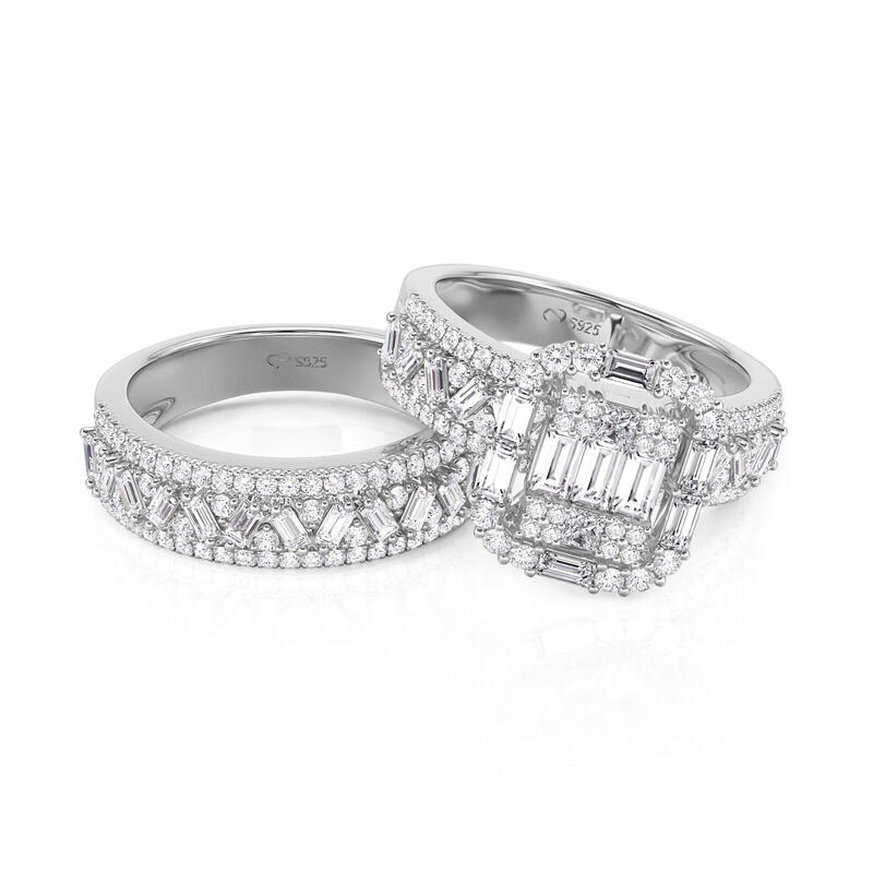 Jeulia Olivetta Ensemble de Bague de Fiançailles Halo Carré