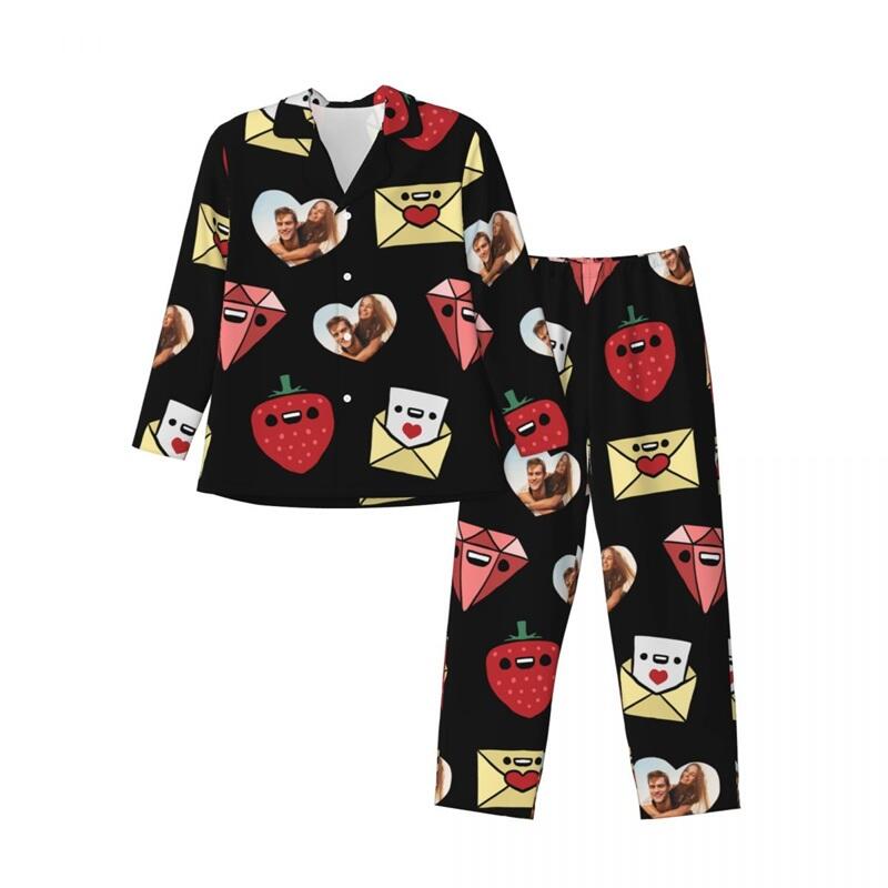 Personalized Pajamas Custom Heart Photo Letter Strawberry Diamond Design Cute Gift for Loved One