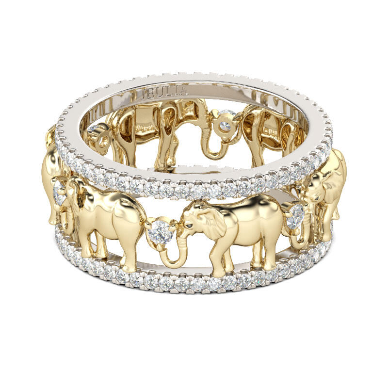 Jeulia Anillo Con Elefante De Dos Tonos De Talla De Redonda En Plata De Ley