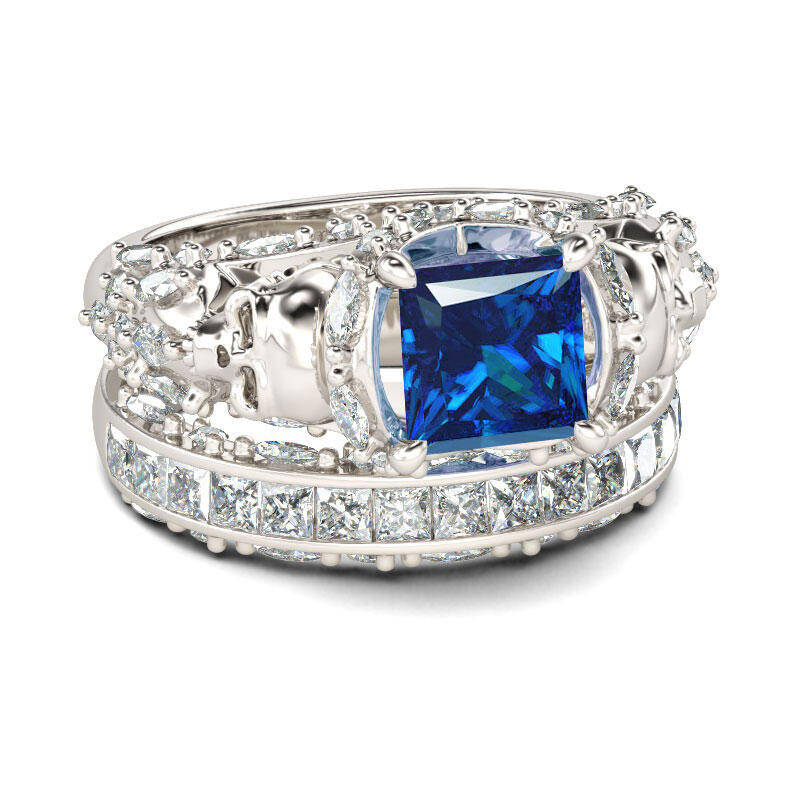 Jeulia Unique Princess Cut Sterling Silver Skull Ring