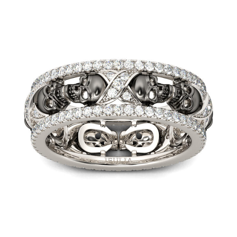 Jeulia Anillo Con Dos Tonos De Calavera De Talla Redonda En Plata De Ley