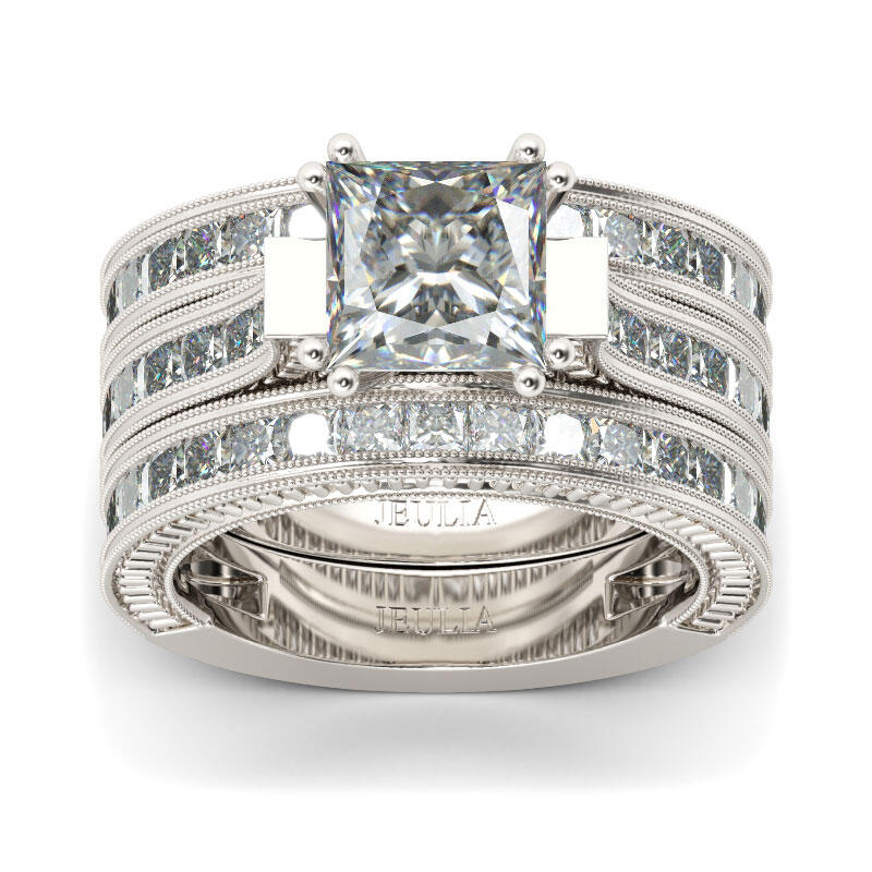 Jeulia 3PC Princess Cut Sterling Silver Ring Set