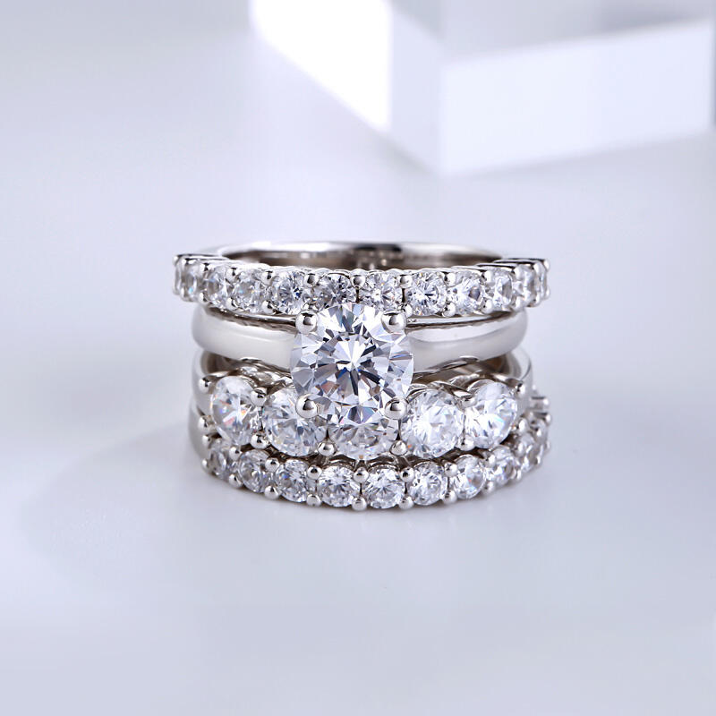 Jeulia 4PC Round Cut Sterling Silver Ring Set