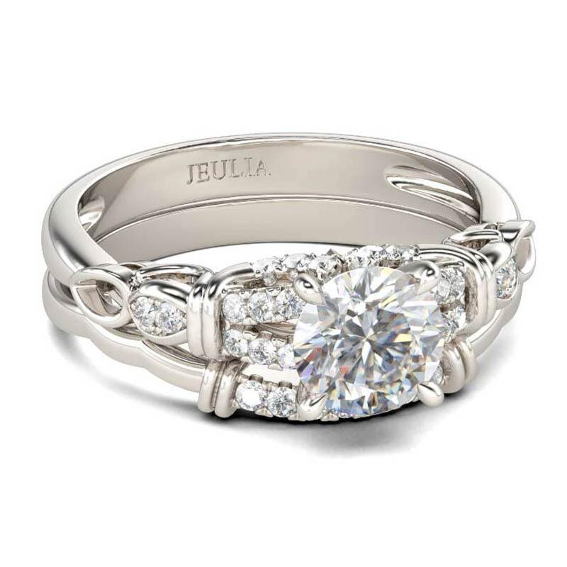 Jeulia Vintage Knot Round Cut Sterling Silver Ring Set