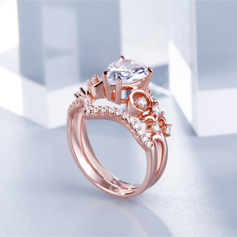 Jeulia Rose Gold Tone Pear Cut Sterling Silver Ring Set