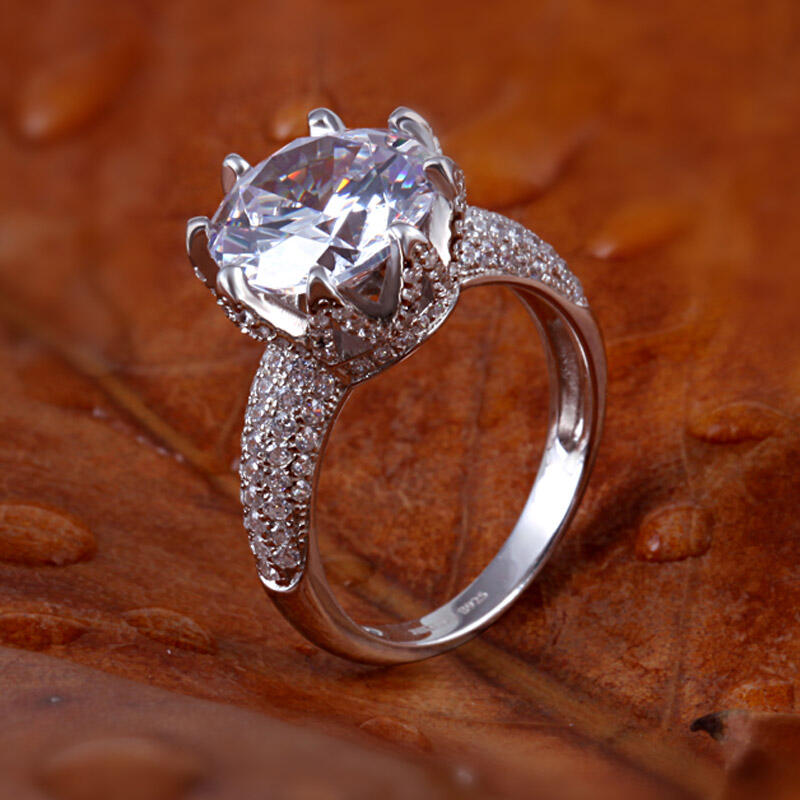 Jeulia Large Stone Round Cut Sterling Silver Ring