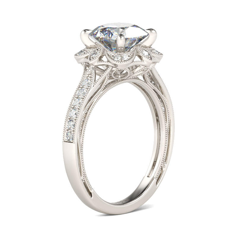 Jeulia Vintage Floral Cushion Cut Sterling Silver Ring