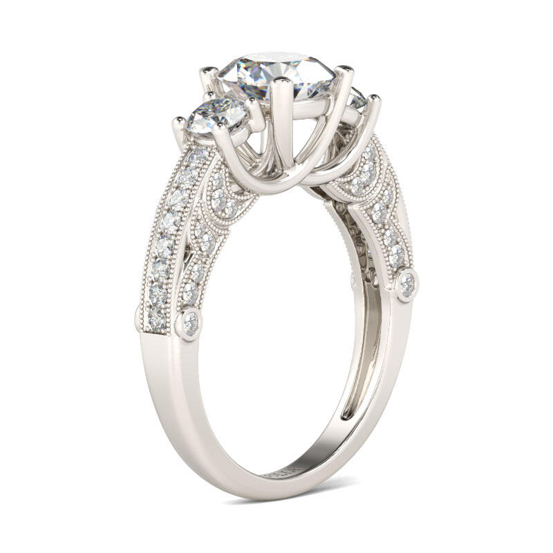 Jeulia Milgrain Three Stone Round Cut Sterling Silver Ring