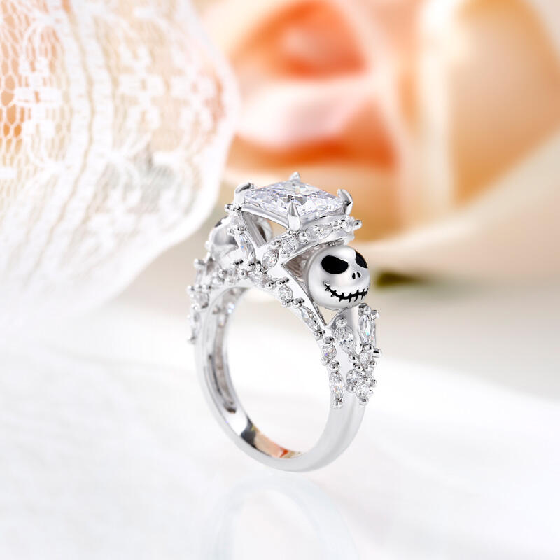 Jeulia "Romantic Soul" Skull Design Princess Cut Sterling Silver Ring