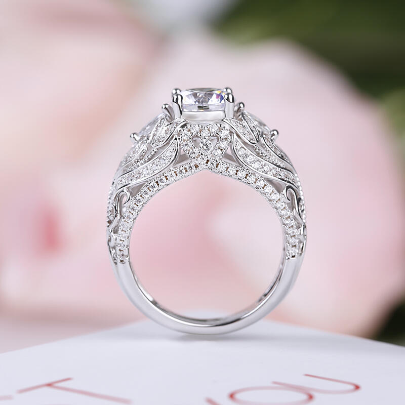 Jeulia Anel de prata esterlina corte redondo com design de renda vintage