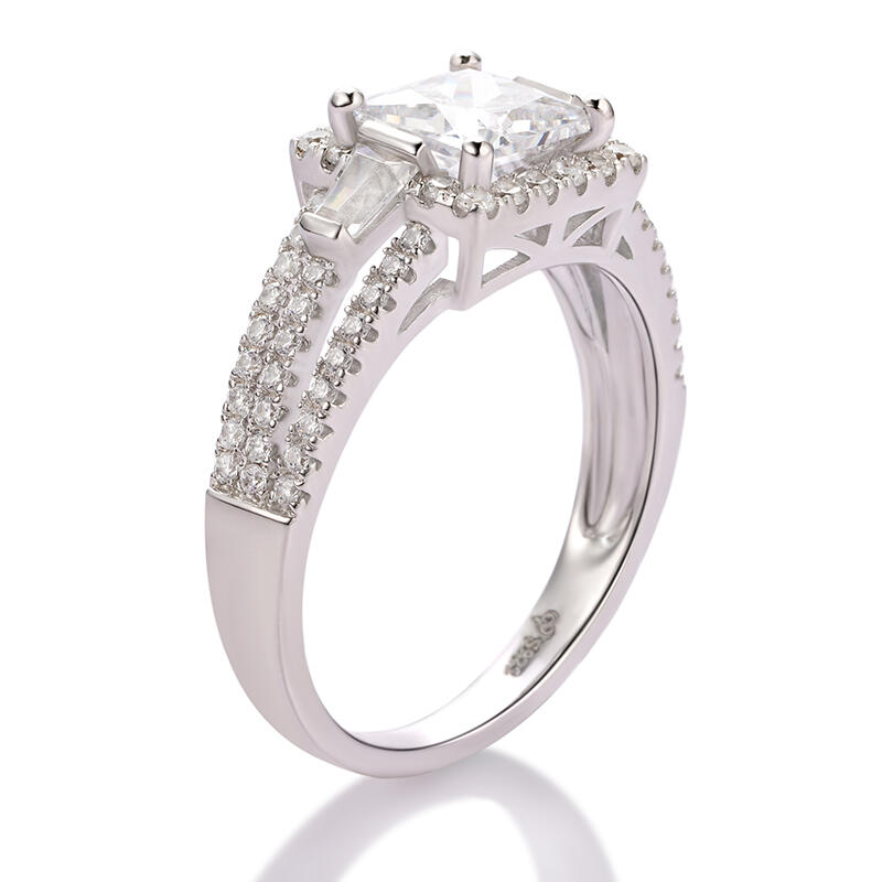 Jeulia Halo Princess Cut Sterling Silver Ring