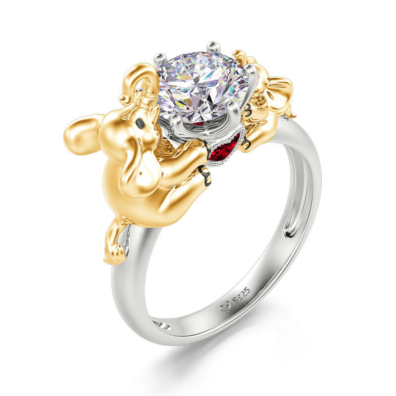 Jeulia Hug Me "Mother & Baby" Elephant Round Cut Sterling Silver Ring