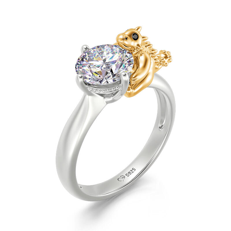 Jeulia Hug Me "Cute Ankylosaurus" Dinosaur Round Cut Sterling Silver Ring