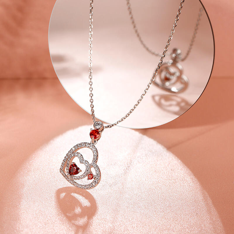 Jeulia Collar con corazón doble de piedras preciosas de plata de ley