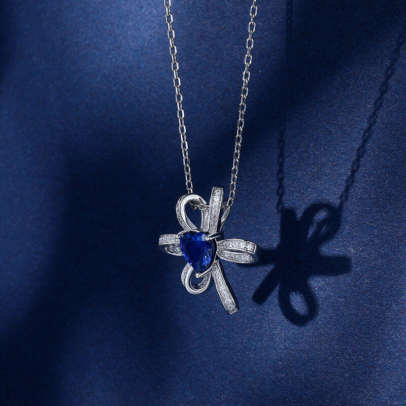 Jeulia "Love Knot" Heart Cut Sterling Silver Necklace