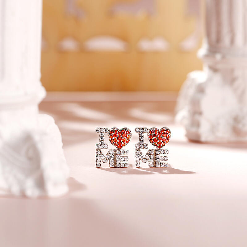 Jeulia "I Love Me" Heart Letter Sterling Silver Stud Earrings
