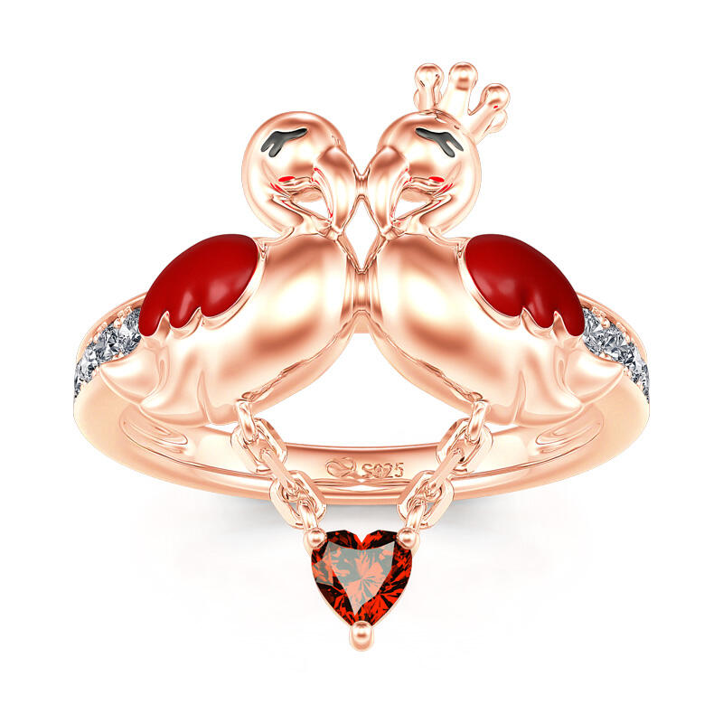 Jeulia Conjunto de joyas con flamenco de plata de ley pendientes y anillo